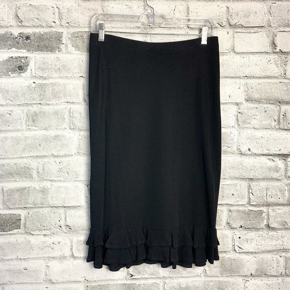Vintage Saks Fifth Avenue Collection Black Jersey Knit Ruffle Knee Length Skirt